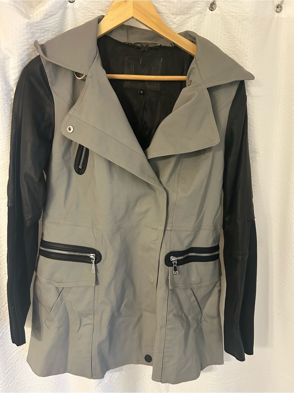 Dawn Levy Two-Tone Trench Coat in Taupe and Black
